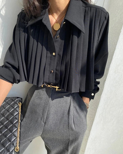 Poised Rhythm Pleated Cropped Blouse