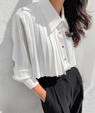 Poised Rhythm Pleated Cropped Blouse