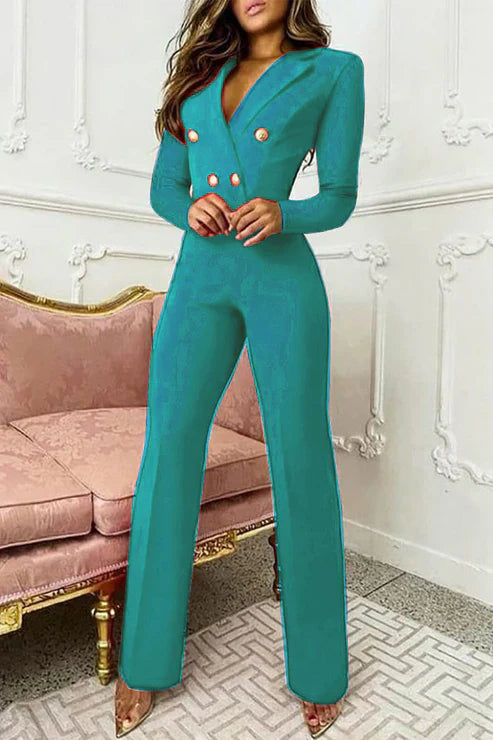 Power Poise Gold-Button Jumpsuit