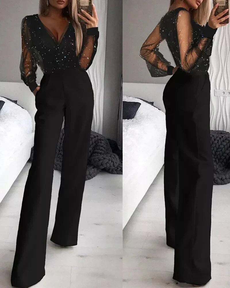 Midnight Allure Sheer Sleeve Jumpsuit