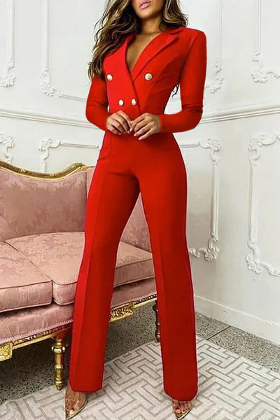 Power Poise Gold-Button Jumpsuit