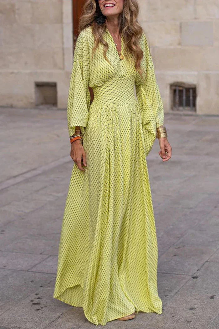 Radiant Allure Draped-Sleeve Maxi Dress