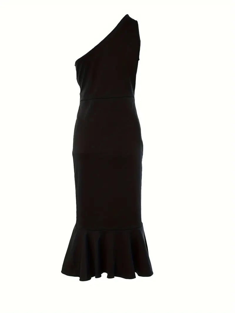 Radiant Allure Ruffle Hem One-Shoulder Dress