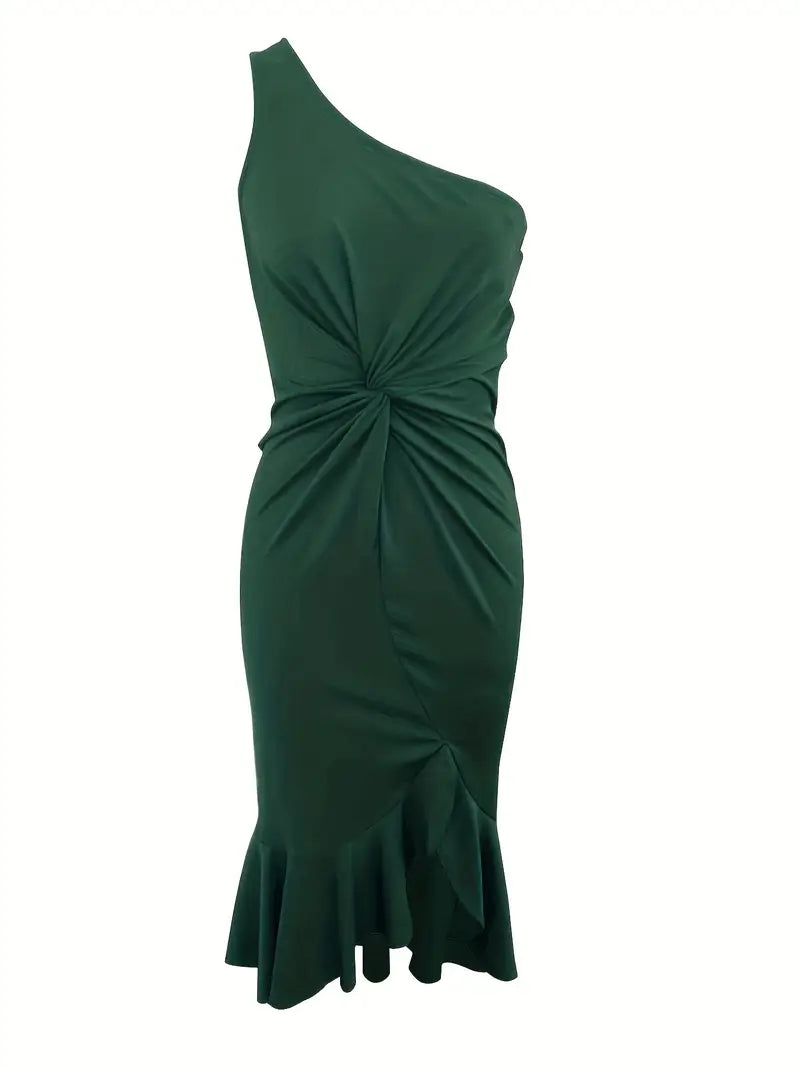 Radiant Allure Ruffle Hem One-Shoulder Dress