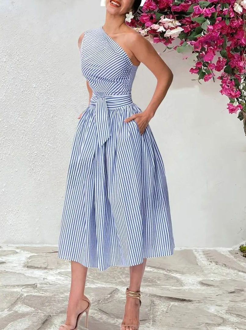 Riviera Charm Bow-Waist Midi Dress