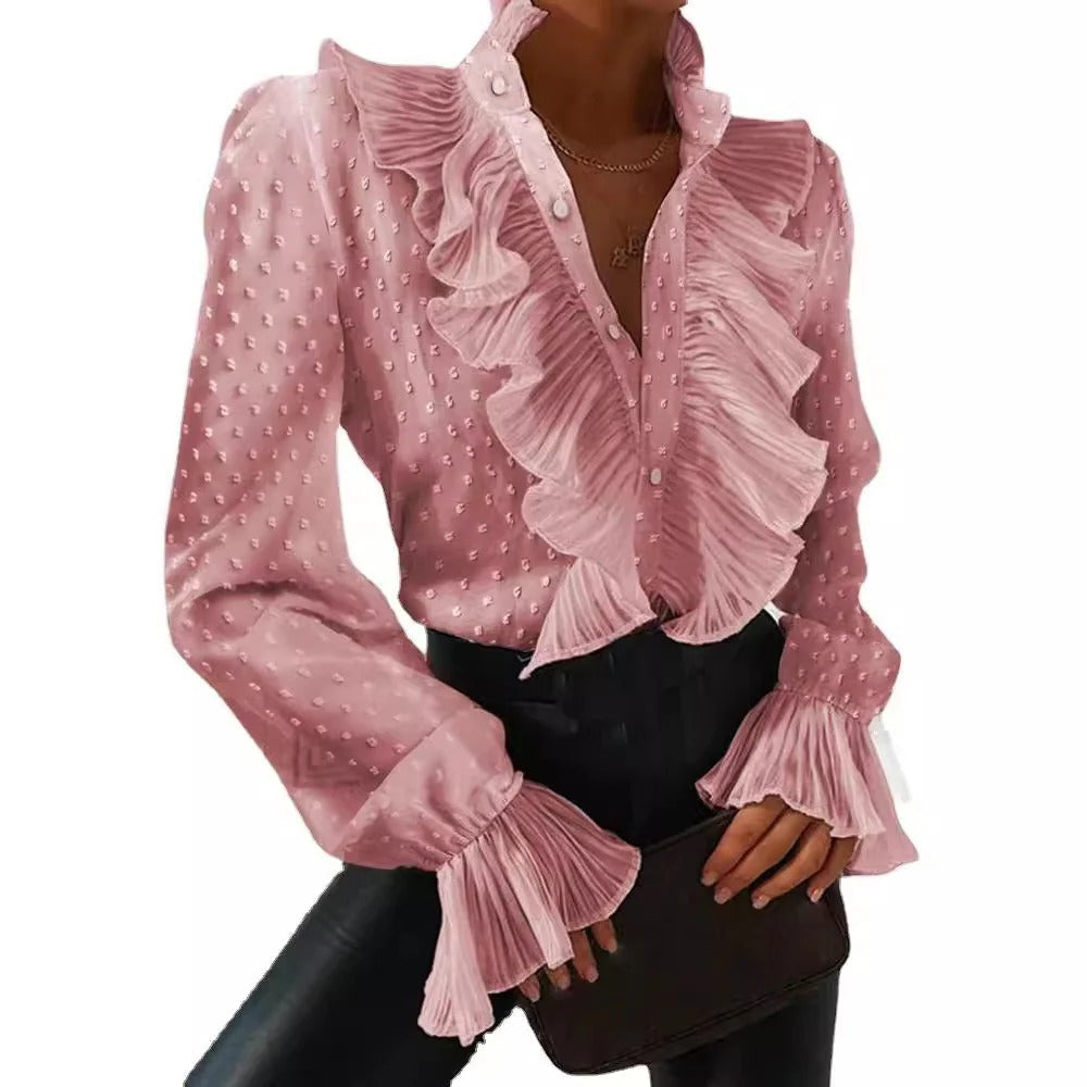 Romantic Flair Ruffle Button Blouse