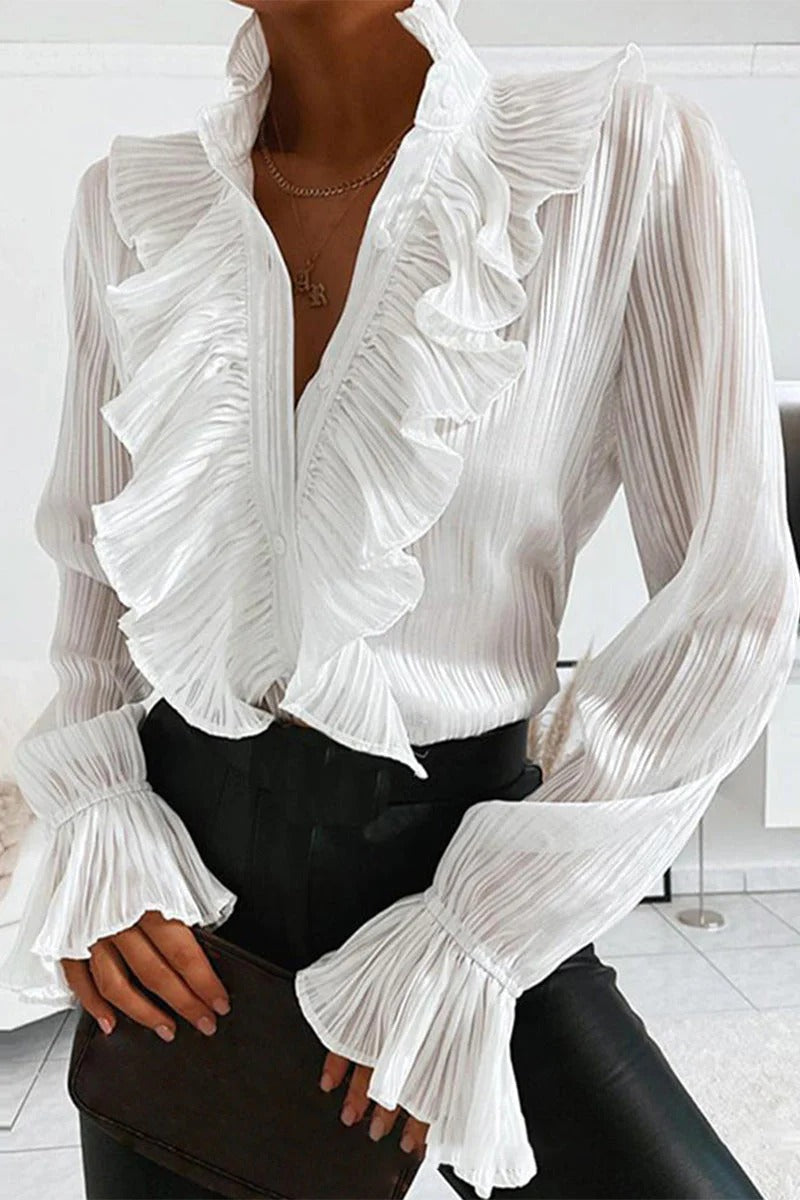 Romantic Flair Ruffle Button Blouse