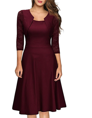 Scarlet Allure Lace-Sleeve Cocktail Dress