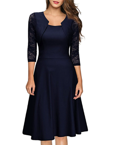 Scarlet Allure Lace-Sleeve Cocktail Dress