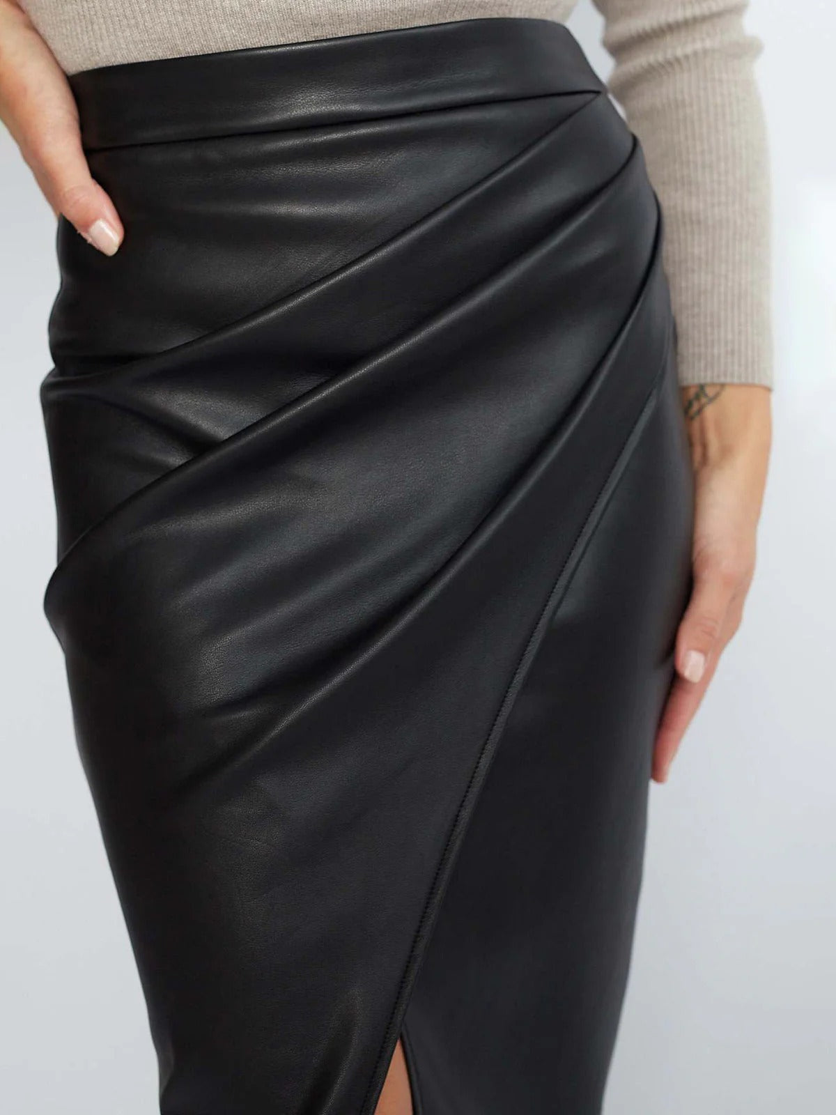 Sculpted Elegance Leather Wrap Skirt