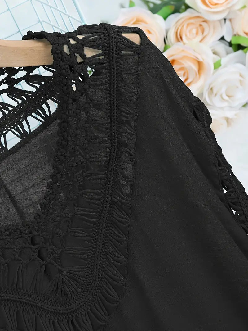 Seaside Allure Crochet Trim Mini Dress