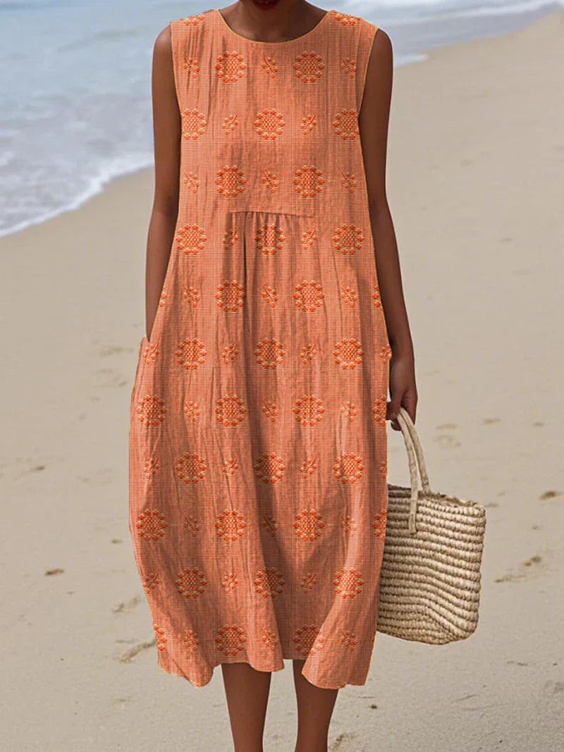 Seaside Bloom Embroidered Midi Dress