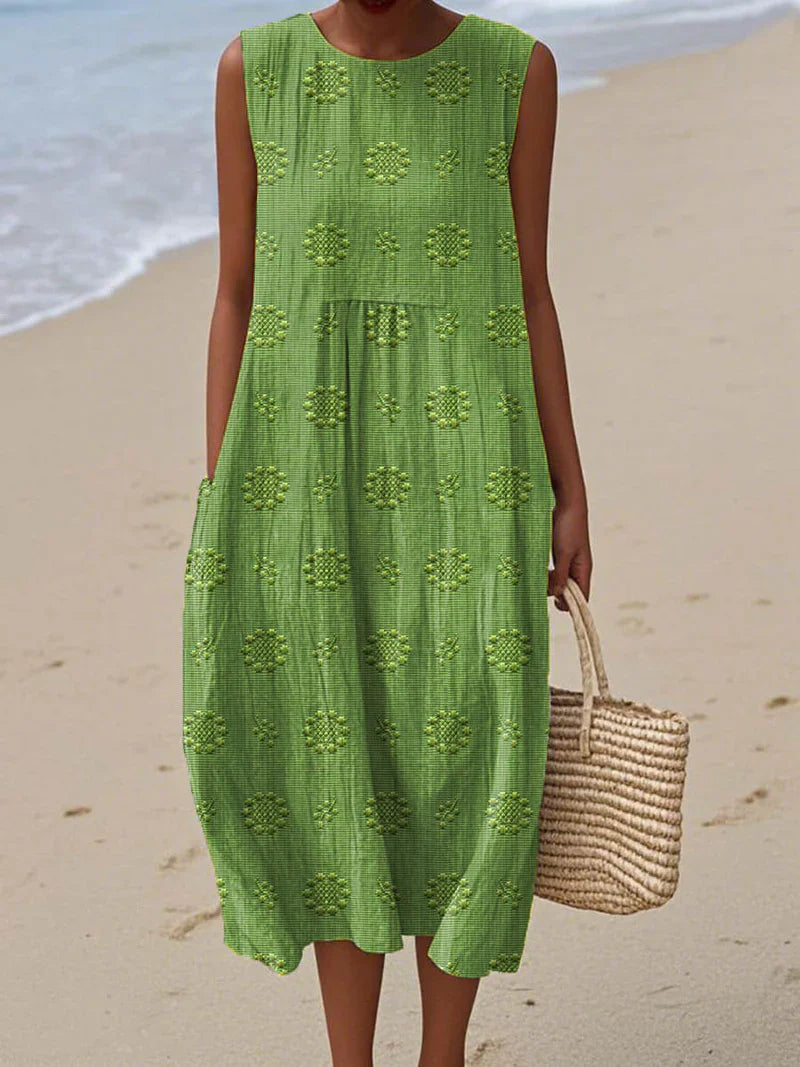 Seaside Bloom Embroidered Midi Dress