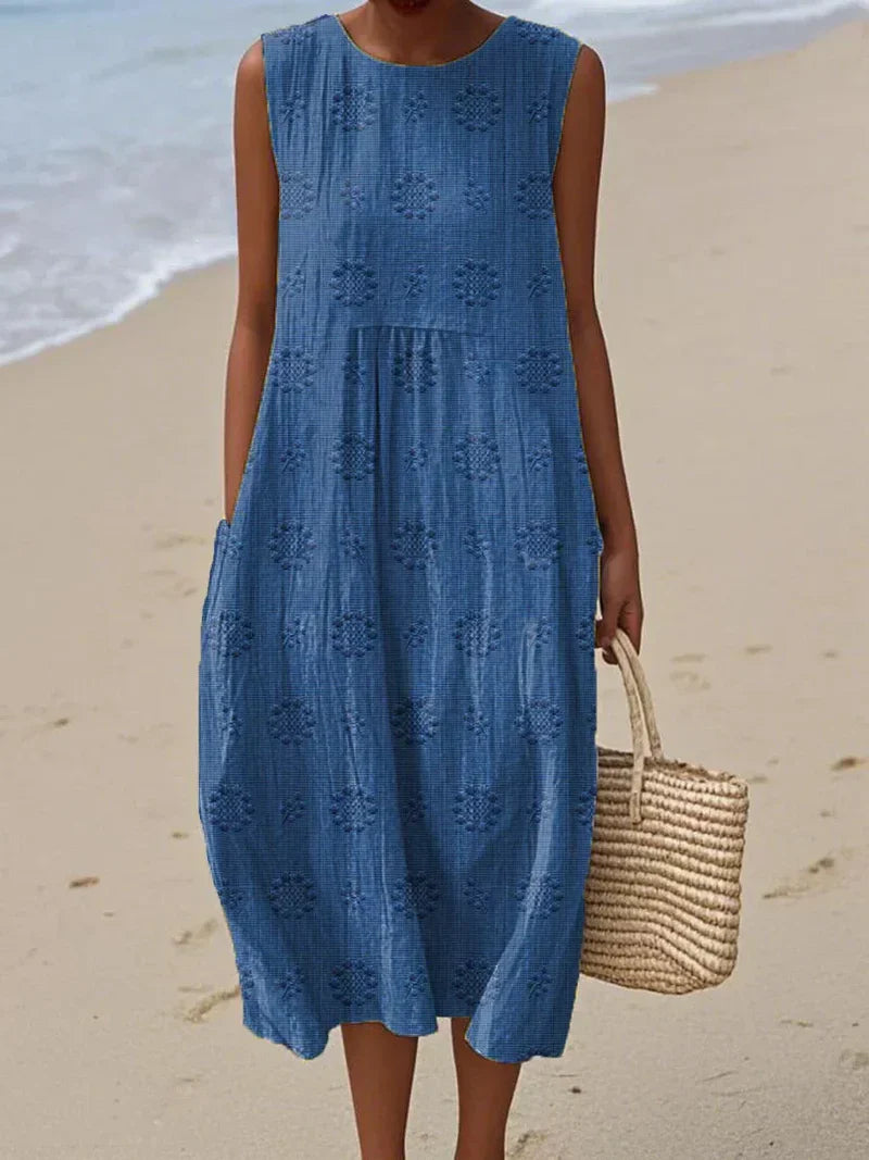 Seaside Bloom Embroidered Midi Dress