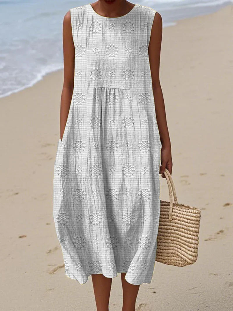 Seaside Bloom Embroidered Midi Dress
