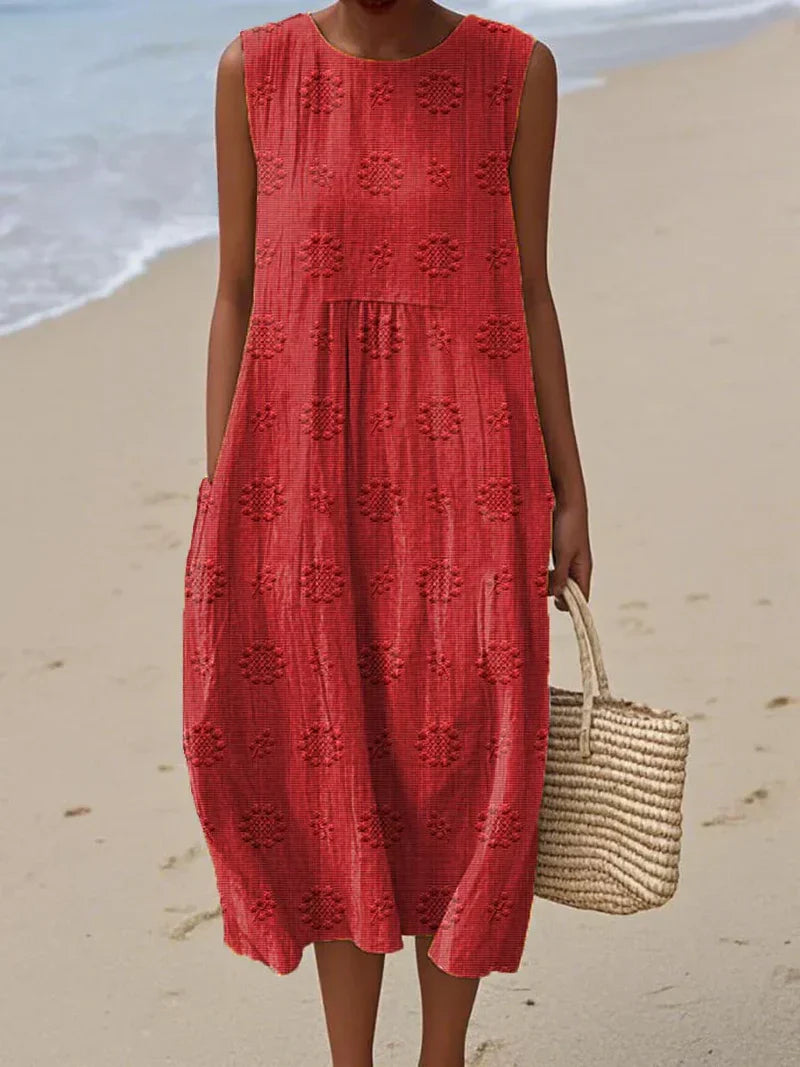 Seaside Bloom Embroidered Midi Dress