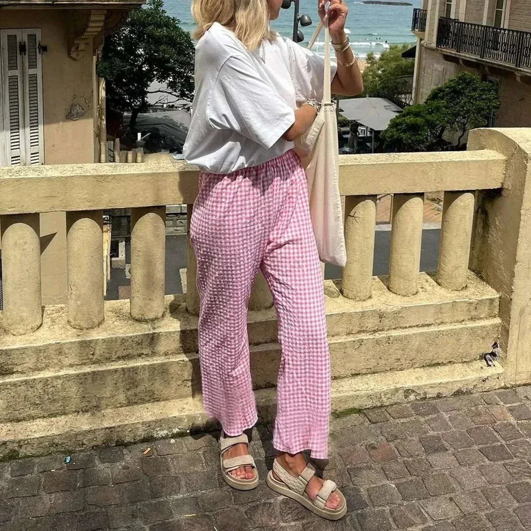 Seaside Charm Gingham Wide-Leg Pants