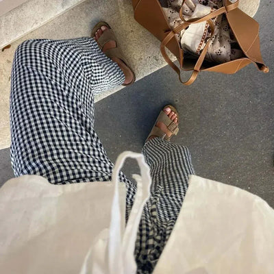 Seaside Charm Gingham Wide-Leg Pants