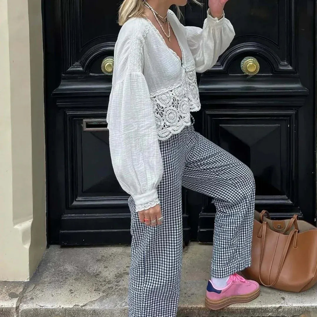Seaside Charm Gingham Wide-Leg Pants
