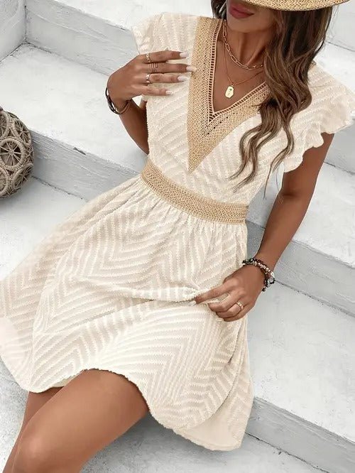 Seaside Grace Crochet-Trim Mini Dress