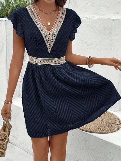 Seaside Grace Crochet-Trim Mini Dress