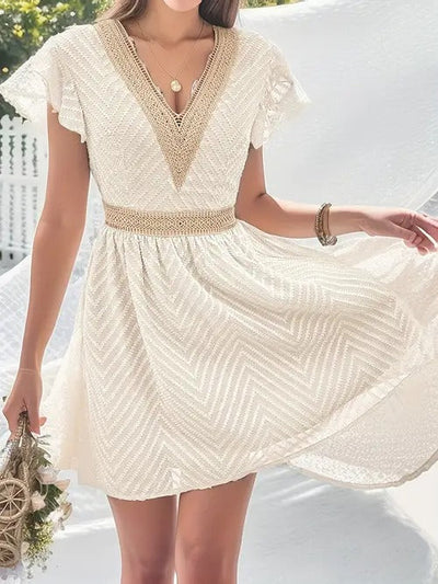Seaside Grace Crochet-Trim Mini Dress