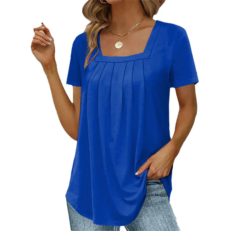Seaside Grace Pleated Square-Neck Top