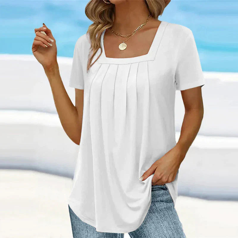 Seaside Grace Pleated Square-Neck Top