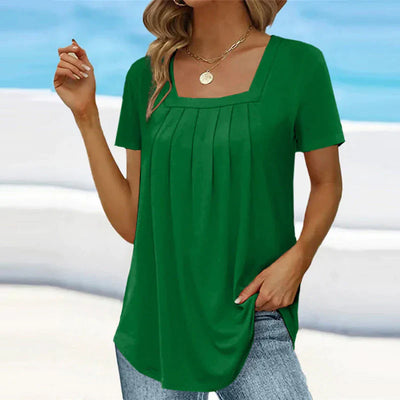 Seaside Grace Pleated Square-Neck Top