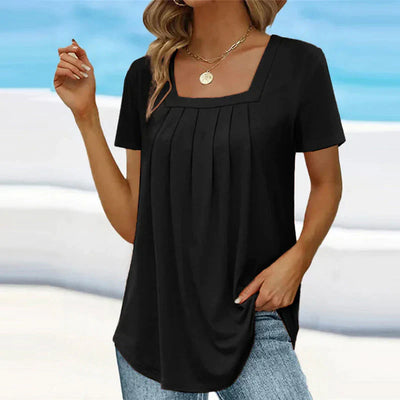 Seaside Grace Pleated Square-Neck Top