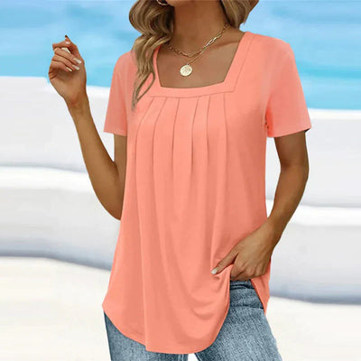 Seaside Grace Pleated Square-Neck Top