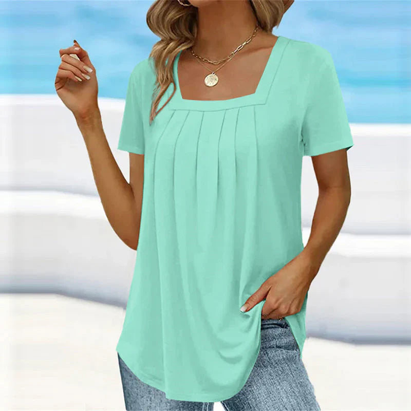 Seaside Grace Pleated Square-Neck Top