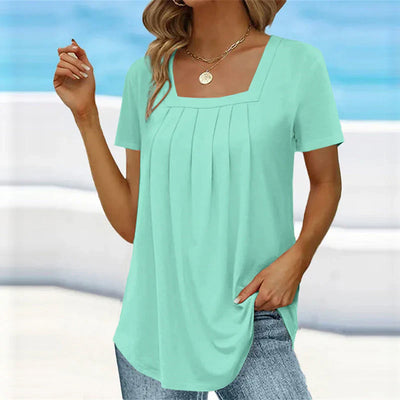 Seaside Grace Pleated Square-Neck Top