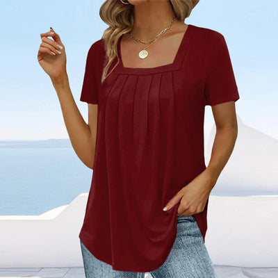 Seaside Grace Pleated Square-Neck Top