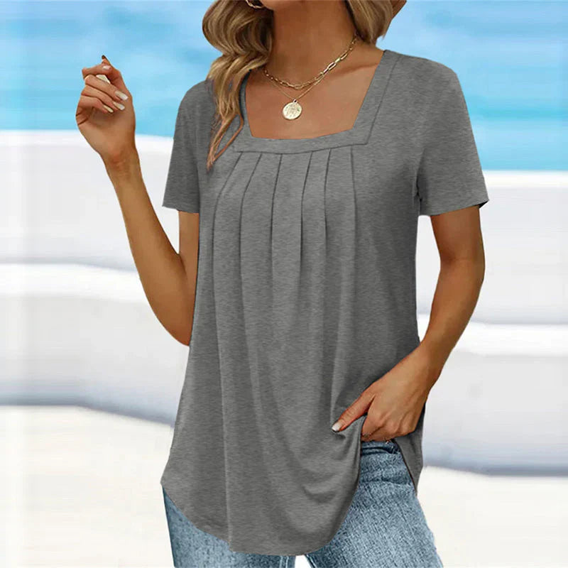 Seaside Grace Pleated Square-Neck Top