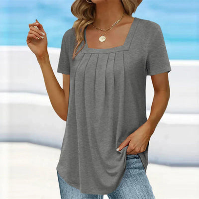 Seaside Grace Pleated Square-Neck Top