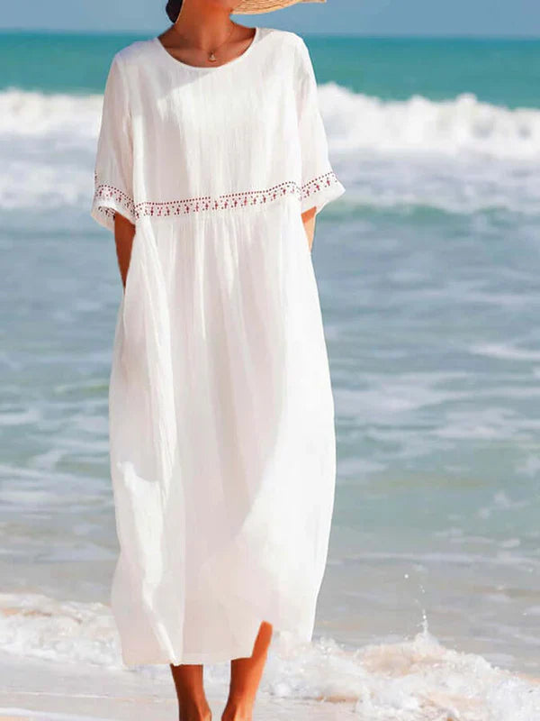 Seaside Whimsy Embroidered Summer Dress