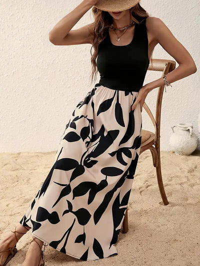 Seaside Whimsy Leaf-Print Midi Dress