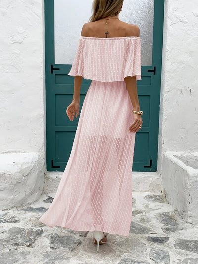 Seaside Whisper Off-Shoulder Maxi Dress