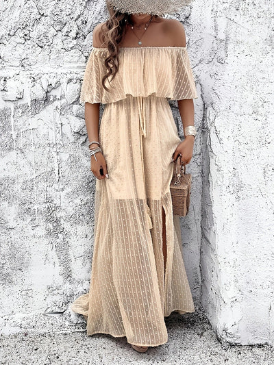 Seaside Whisper Off-Shoulder Maxi Dress