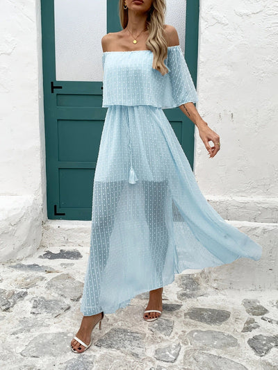 Seaside Whisper Off-Shoulder Maxi Dress