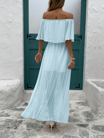 Seaside Whisper Off-Shoulder Maxi Dress