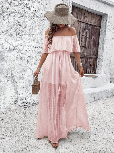 Seaside Whisper Off-Shoulder Maxi Dress