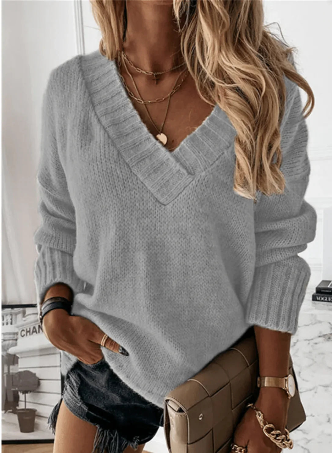 Tranquil Deep-V Knit Sweater