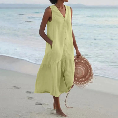 Serene Escape Buttoned Midi Dress