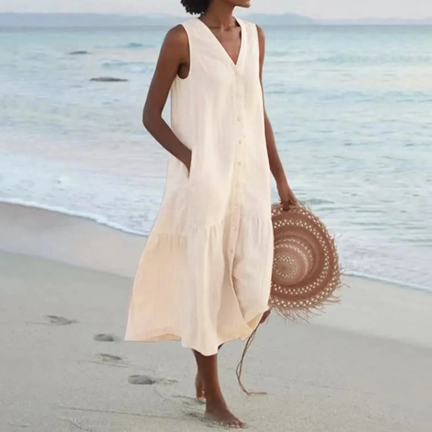 Serene Escape Buttoned Midi Dress