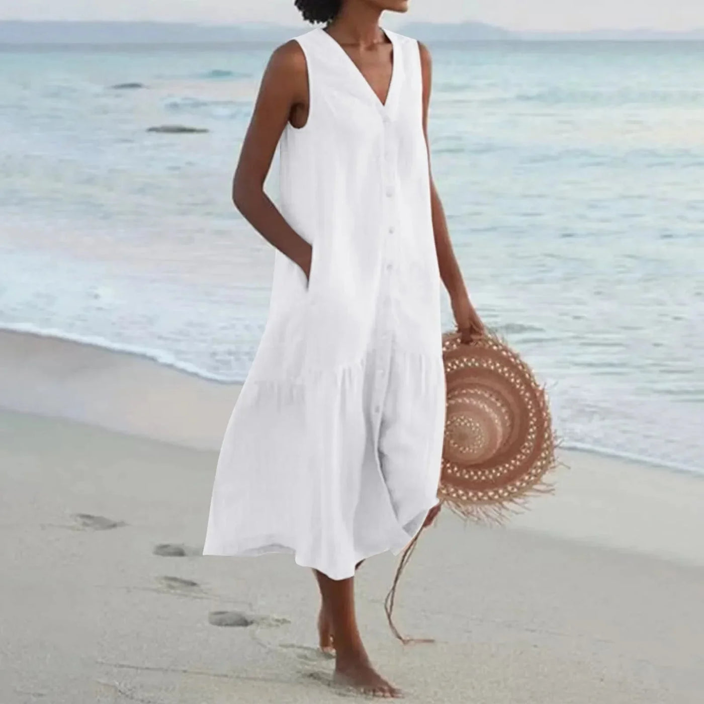 Serene Escape Buttoned Midi Dress
