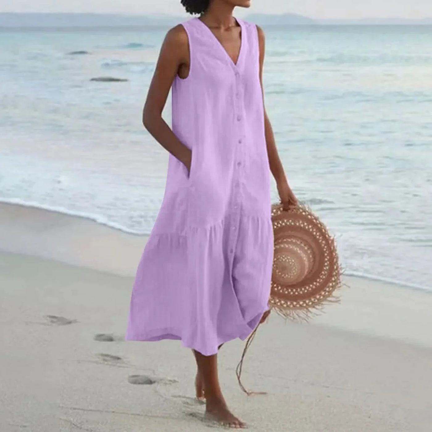 Serene Escape Buttoned Midi Dress