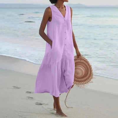 Serene Escape Buttoned Midi Dress