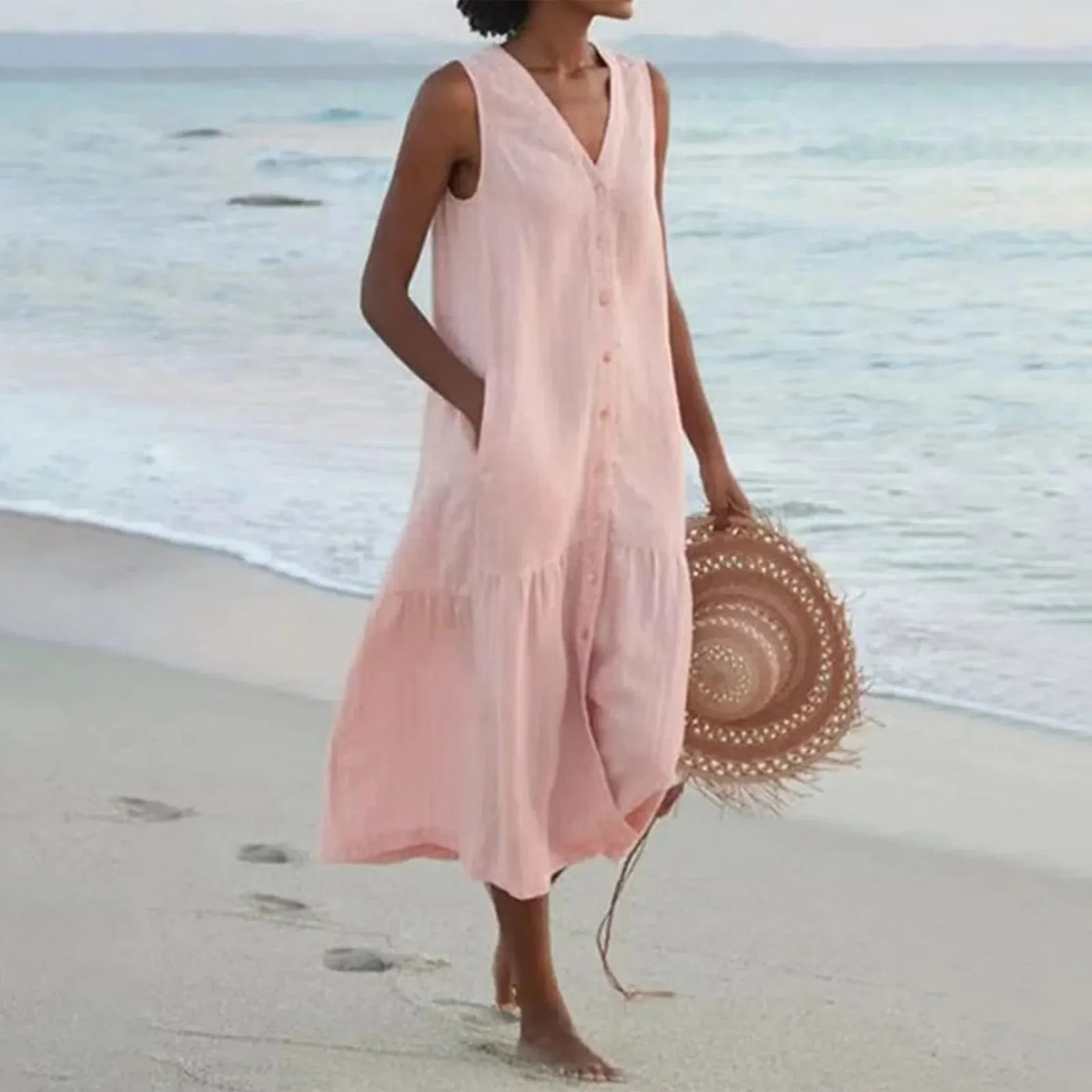 Serene Escape Buttoned Midi Dress